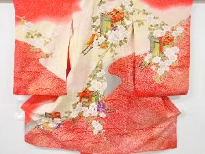 リサイクル　枝垂れ桜に御所車模様刺繍子供着物